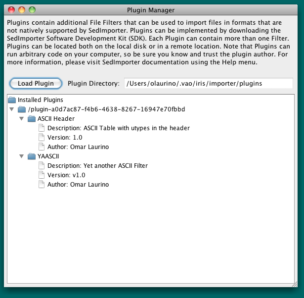 screenshot image of Plugin Manager GUI