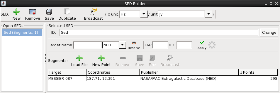 snapshot of SED Builder window